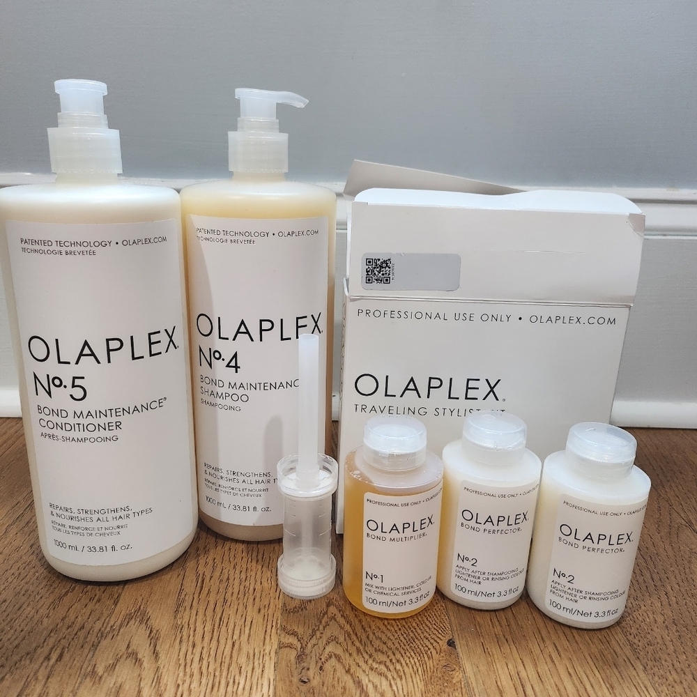 OLAPLEX Hair Care Collection with White and Cream Bottles